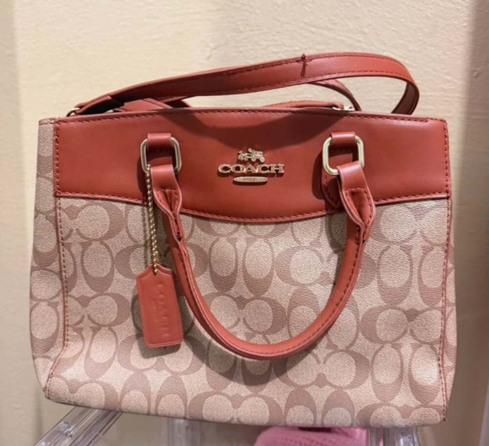 Coach Mini Brooke Carryall Signature Khaki And Rust Satchel Bag